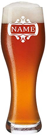 Bierglas mit Gravur - Leonardo Weizenbierglas 0,5l Glas personalisiert - Biergeschenke Weissbierglas, Weizenglas Geschenkidee Bierkenner 2.0 - Vatertagsgeschenke - Motiv Rahmen verziert