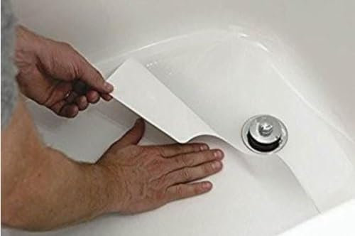 Safe Way Traction 16 X 40 White Adhesive Vinyl Anti Slip Non Skid Safety Bath Mat with Drain Cut Out