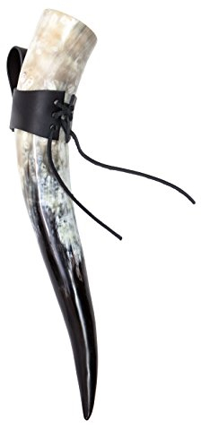 Frera Trinkhorn, 500-590 ml, 0,5-0,59l, Methorn inkl. Gürtelhalter aus Leder in schwarz oder braun, lebensmittelechtes Naturhorn, Naturfarbe, poliert