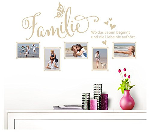 Grandora Wandtattoo Familie - Fotorahmen selbstklebend I beige (BxH) 84 x 49 cm I Aufkleber Sprüche für Wohnzimmer Modern Wandaufkleber W5000