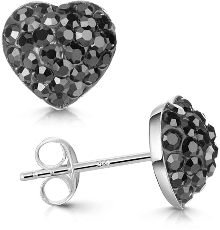 Materia Damen Ohrstecker Silber 925 Herz Kristall schwarz SO-96