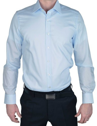 MARVELIS Body Fit Hemd Langarm New Kent Kragen (36, Hellblau)