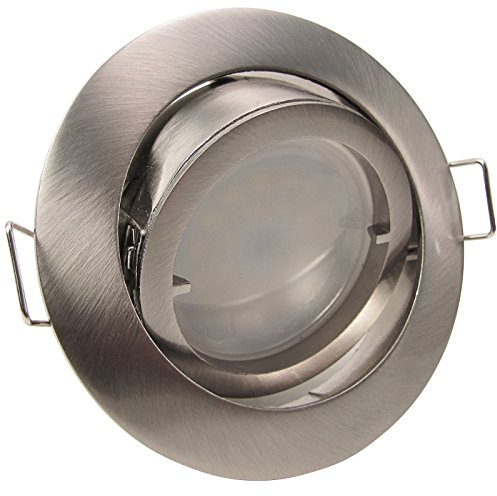 trendlights24 Premio-C Decken Einbaustrahler Edelstahl rund für LED & Halogen 12V GU5.3 Niedervolt, ohne Leuchtmittel, Deckenspots schwenkbar 68 mm