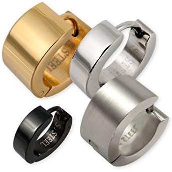 Fly Style Edelstahl Klapp-Creolen I Ohrringe in Silber, Gold oder Schwarz | verschiedene Größen und Breiten, Farbwahl:silber matt, Durchmesser:14 mm, Breite:4 mm