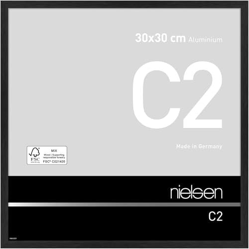 nielsen Bilderrahmen, 30 x 30 cm, Aluminium, Schwarz matt, Rahmen zum Aufhängen im Hoch- & Querformat, Echtglas, C2