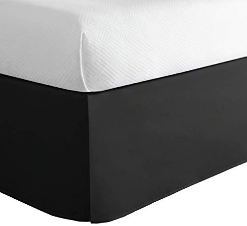 Luxury Hotel Tailored Bed Skirt, Box Pleats, 14 inch Drop, King, Black