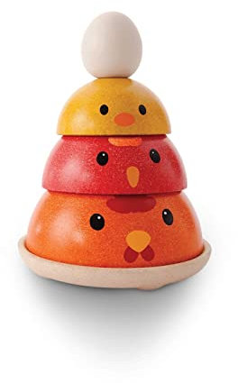 PlanToys Stapelturm Hühnernest - Stapelturm Baby aus Holz - 5-teiliges Stapelspielzeug - Motorikspielzeug ab 1 Jahr - Holzspielzeug Geschenke