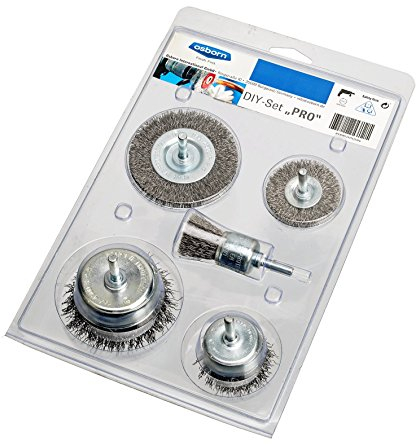 Drahtbürstenset für Bohrmaschine, Set 5-teilig, gewellter Stahldraht 0,30 mm Schaft D6 mm