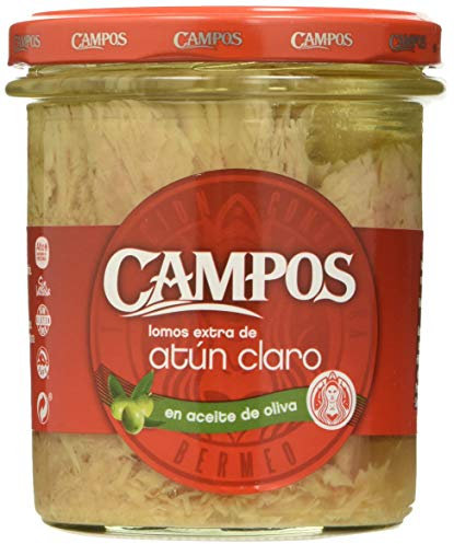 CAMPOS Conserva de Atún Claro en Aceite de Oliva, Frasco de Cristal, 315 g