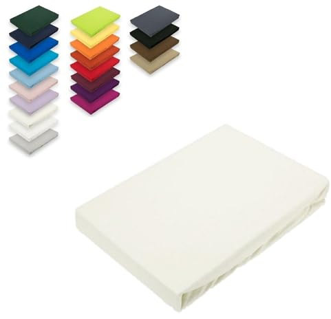 EXKLUSIV HEIMTEXTIL Topper Jersey Spannbettlaken 100% Baumwolle Öko - Tex Zertifiziert, Markenqualität, Steghöhe bis 12 cm, 90x190-100x200 cm Naturweiss
