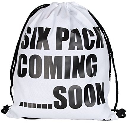 Coucharmy Six Pack Turnbeutel Rucksack Sport Beutel Gymsack Hipster Tasche vers. Design (ca. 32 x 39 cm) (Six Pack/Weiß)