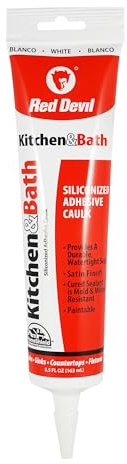 Red Devil 0405 Silicone Acrylic Caulk & Sealant, 100% Waterproof, Paintable, White Caulking for Kitchen, Bathroom, Window, With Duraguard, 5.5 oz, White, Made in USA