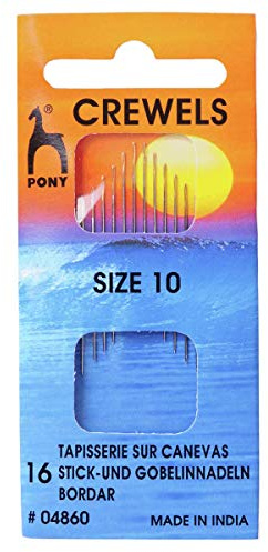 Pony Gold Eye Sewing Needles: Crewels Size 10, Multi-Colour