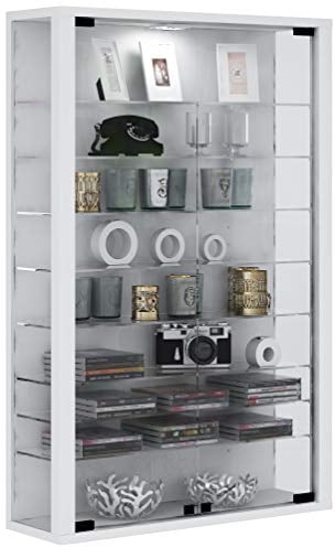 VCM Vitrine Wandvitrine Sammelvitrine Wand Regal Glas Hänge ohne Beleuchtung Weiß 90 x 59 x 18 cm Vitrosa Mini