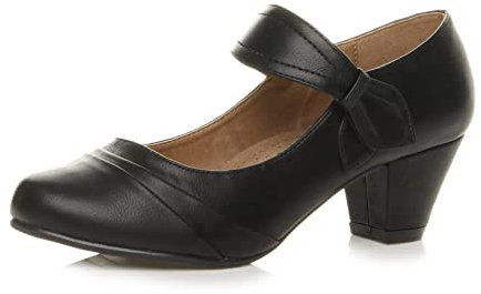 Ajvani Womens Ladies mid Heel Mary Jane Strap Smart Work Comfort Court Shoes , Black Matte, 8 UK