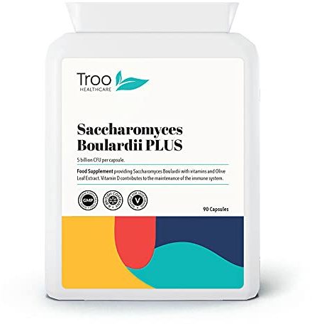 Troo Health Care Saccharomyces Boulardii Supplement - 90 Capsules | 5 Billion cfu with Olive Leaf, Biotin and Vitamin D - Highly Stable Friendly Yeast to Support Gut Bacteria Balance