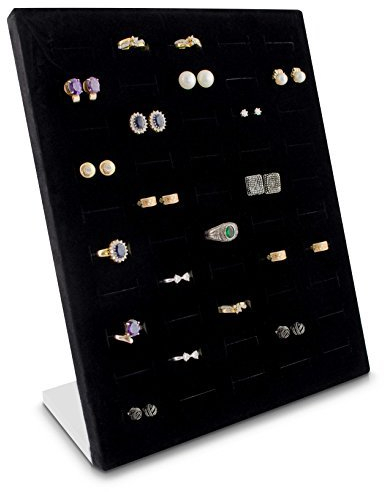 Grinscard - Schmuckdisplay für 50 Ringe & Ohrringe Organizer für Schmuck Aufbewahrung & Präsentation - 26 x 20 x 9 cm - schwarz