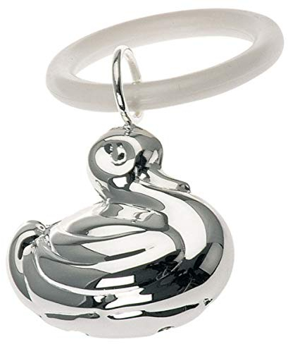 SILBERKANNE Kinderrassel mit Beissring Ente L7cm versilbert Silber Plated in Premium Verarbeitung. Fertig zum verschenken mit schicker Geschenkverpackung