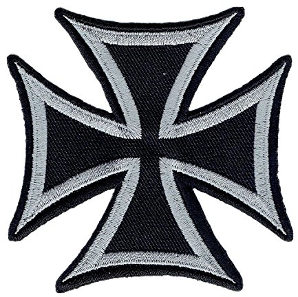 Lucky Patches, Aufnäher, Applikation, Aufbügler, Iron on Patch - Chopper, Biker, Custem, Hot Rod, Iron Cross, Kreuz - 8 x 8 cm (Silber)