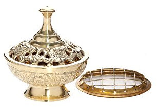 NKlaus Räucherschälchen Handarbeit Messing Räuchergefäß mit Gitter Gold Weihrauch Räucherwerk Räucherkohle Gefäß Deko groß 1531