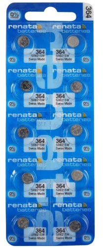 Lot de 10 piles à oxyde d'argent Renata véritable 364 SR621SW à faible consommation fabriquées en Suisse pour montre bracelet
