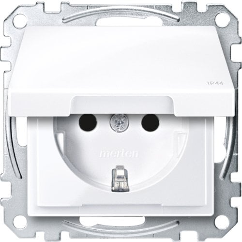 Merten MEG2314-0325 SCHUKO-Steckdose mit Klappd., IP44, BRS, Steckkl., aktivweiß glänzend, System M