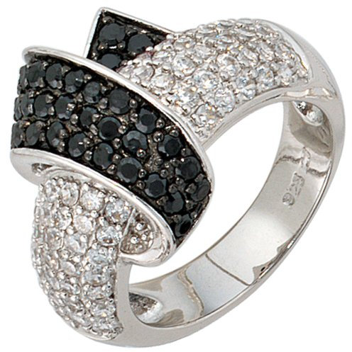 Schmuck Krone Ring Zirkoniaring schwarz weiß 925 Silber Echtsilber Fingerschmuck Damen, Ringgröße:Innenumfang 56mm ~ Ø17.8mm