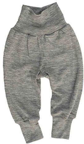 Engel Naturtextilien 703501-23 Bio Öko Baby Hose breiter Bund Wolle Seide, Hellgrau Melange, Gr. 50/56
