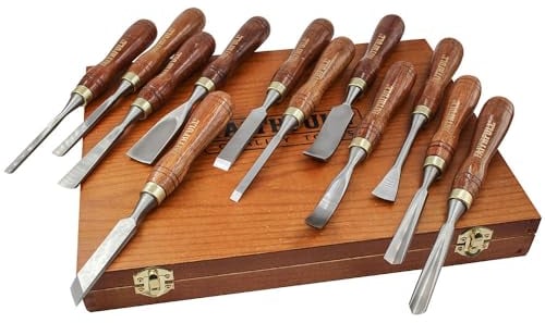 Faithfull Wood Carving Chisel Set of 12 in Presentation Case, Walnut Color