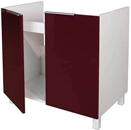 Berlioz Creations CE8BD Spülenunterschrank für Küche, in bordeauxfarbenem Hochglanz, 80 x 52 x 83 cm, 100 Prozent französische Herstellung