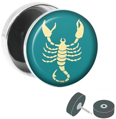 Treuheld® | Fake Plug Sternzeichen Skorpion - Ø 10mm Bild Ohrstecker mit Motiv zum Schrauben - Chirurgenstahl Ohr Faketunnel Silber - Tunnel Ohrringe Ohrring Stahl Fakeplug