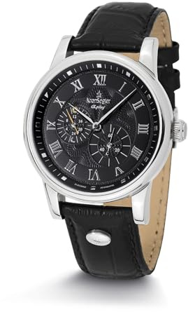Kronsegler Epilog Automatik - mechanische Herrenuhr Stahl Onyx mit Lederband | 40 mm Durchmesser, 11 mm flach - dezentraler Sekundenzeiger