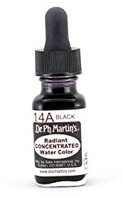 Dr. Ph. Martin's Radiant Concentrated Water Color (14A) Watercolor Bottle, 0.5 oz, Black, 1 Bottle (RADI05OZS14A)