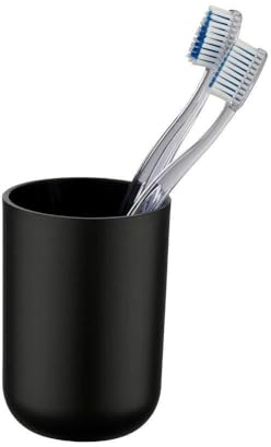 WENKO Gobelet Salle de Bain, Porte Brosse à Dent, Brasil, Noir, Plastique Pet incassable, ø7,3 x10,3 cm
