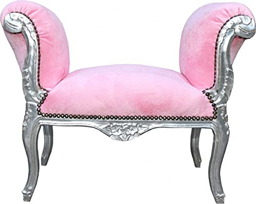 Casa Padrino Barock Schemel Hocker Rosa/Silber - Sitzbank