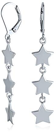 American USA Patriotic Celestial Rock Drei Sterne Lineare Tropfen Ohrringe für Frauen .925 Sterling Silber Französischer Draht