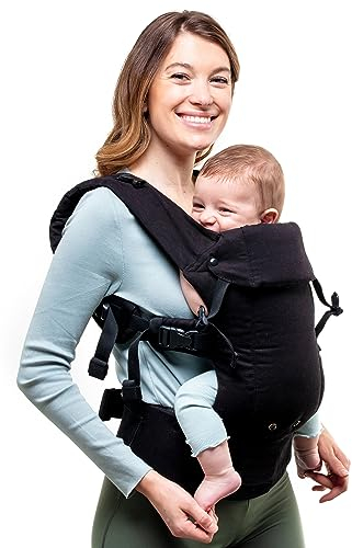 Beco Gemini Babytrage von Neugeborenem bis Kleinkind | Ergonomische Babytrage für Babys 3,2–15,8 kg (7–35 lbs) | M-Position, Verstellbarer Sitz, 100% Baumwolle (Organisch/Schwarz))