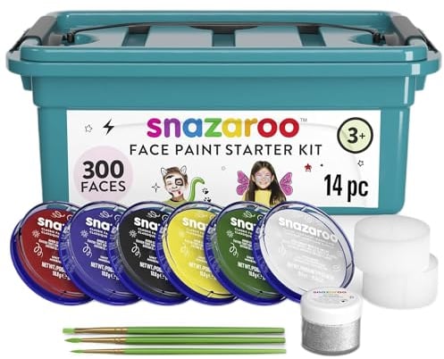 Snazaroo - Maleta, 6 colores y gel brillo con 3 pinceles, 2 esponjas y libro de maquillaje