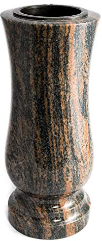Afterglow Stilvolle Grabvase aus echtem Granit Gneis Barap Halmstad Höhe 28 cm/Ø 12 cm Grabschmuck wetterfest frostsicher Granitvase mit Kunststoffeinsatz Friedhofsvase