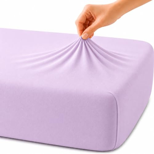 Family Bedding Deep Fitted Sheet, 100% Jersey Cotton, Lilac, Single | 30cm Elasticated Pocket, Fits 90x190cm to 100x200cm, Breathable Fabric