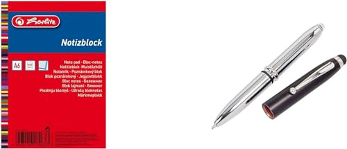 8 Herlitz Notizblöcke / DIN A6 / kariert + LED Touchpen Kugelschreiber