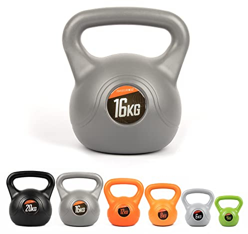 Phoenix Fitness RY972 Vinyl Kettlebell - Heavy Weight Kettle Bell for Strength and Cardio Training, Grey, 16KG