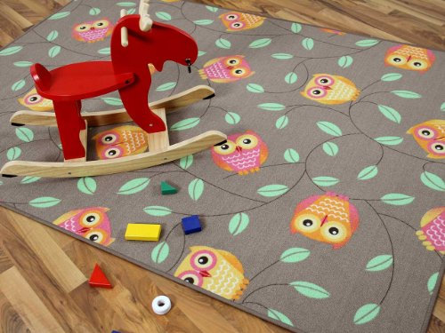 Snapstyle Kinder Spielteppich Eule Taupe Beige Karamell in 24 Größen