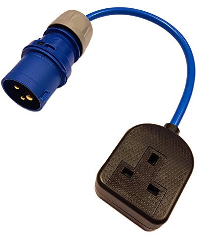 Mains Power Fly Lead Converter 16A CEE Blue Plug to 13A UK 3-Pin Socket