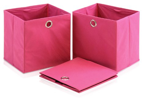 FURINNO Storage Bins, Wood, Pink, one size