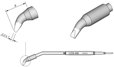 JBC Lötspitze Serie C250, Meißelform, C250406/2,2 x 1 mm, gebogen C250406 (2500 AL-2500 AL250 Loetkartusche Loetpatrone Loetspitze Lötkartusche Lötpatrone)