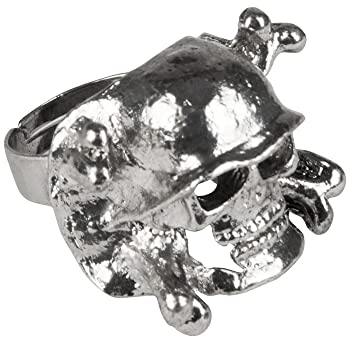 Boland 64401- Ring Totenkopf, verstellbare Größe, Silber, aus Eisen, Pirat, Seeräuber, Fingerring, Accessoire, Kostüm, Verkleidung, Karneval, Fasching, Mottoparty, Halloween