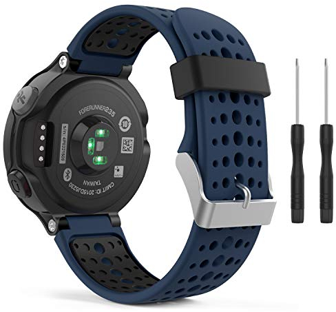 MoKo Armband Kompatibel mit Garmin Forerunner 235/235 Lite/220/230/620/630/735XT, Silikon Ersatz Uhrenarmband Einstellbar Sportarmband Wechselarmband, Mitternachtsblau/Schwarz