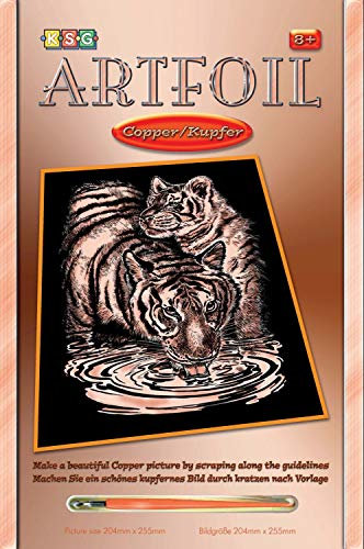 MAMMUT 8270610 - Artfoil, Kratzbild, Tiermotiv, Tiger, kupfer, Komplettset mit Kratzbild, Kratzmesser und Anleitung, Scraper, Scratch, glänzend, Kratzset für Kinder ab 8 Jahre