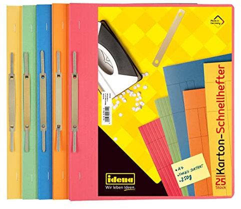 Idena 307035 - Kartonschnellhefter für DIN A4, 250 g/m², 5-fach farbig sortiert, 25 Stück